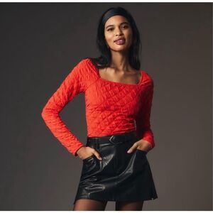 Anthropologie Maeve Long-Sleeve Modern Popcorn Crop Top square neckline Sz M NWT